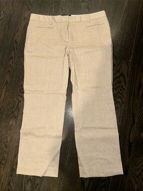 Lands' End Mid Rise Beige Trousers Linen Viscose Blend 14 Petite Straight